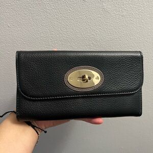 Danier Black Leather Wallet with Gold Turn-Lock